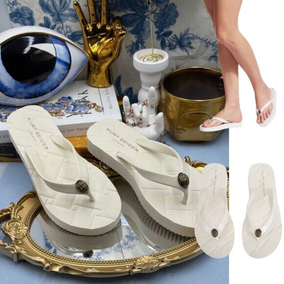 🆕 KURT GEIGER LONDON 🧿 NWOB Kensington Q Flipflop, Bone - Sz EU 37 US 7 - Picture 1 of 14